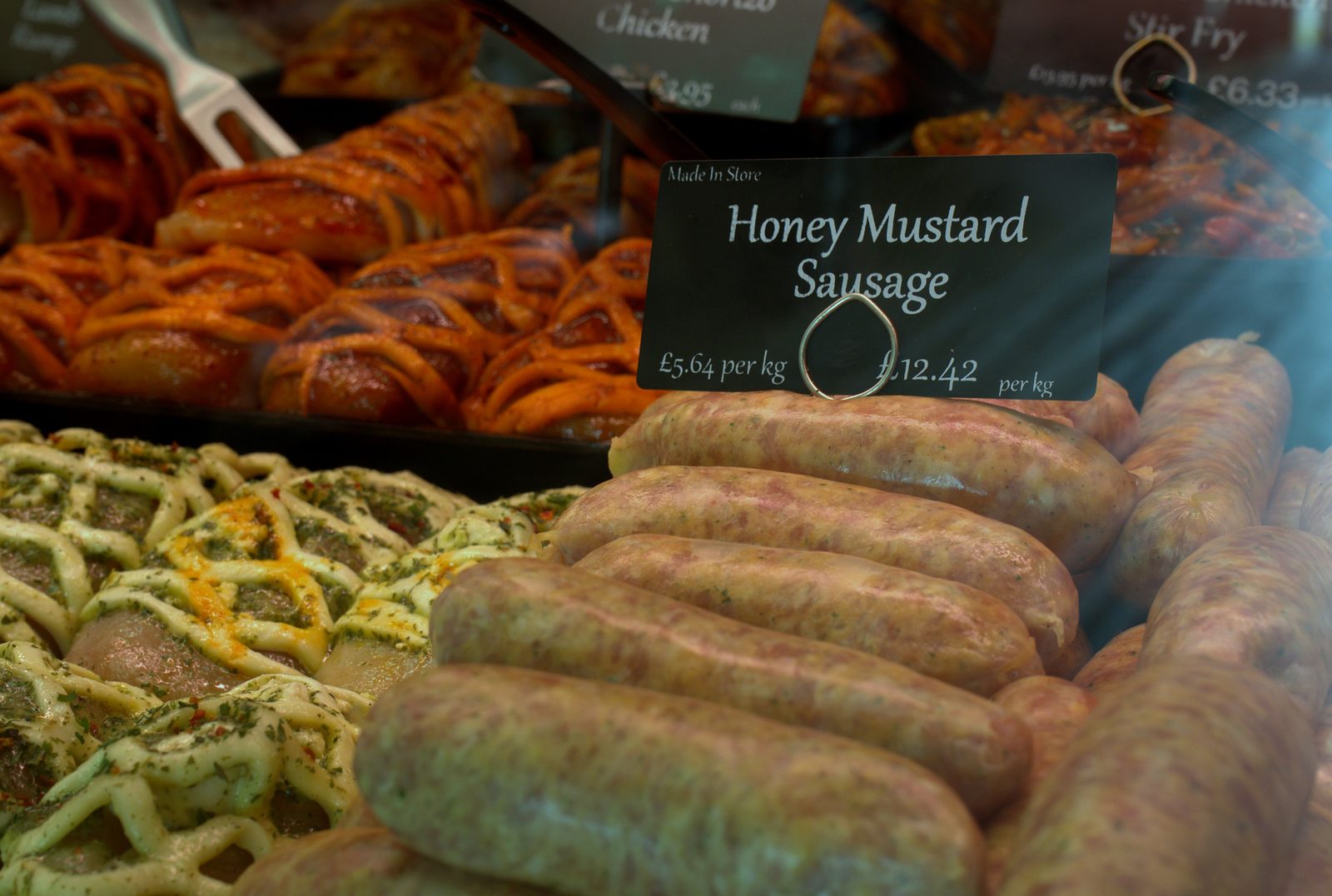Honey mustard sausages close up