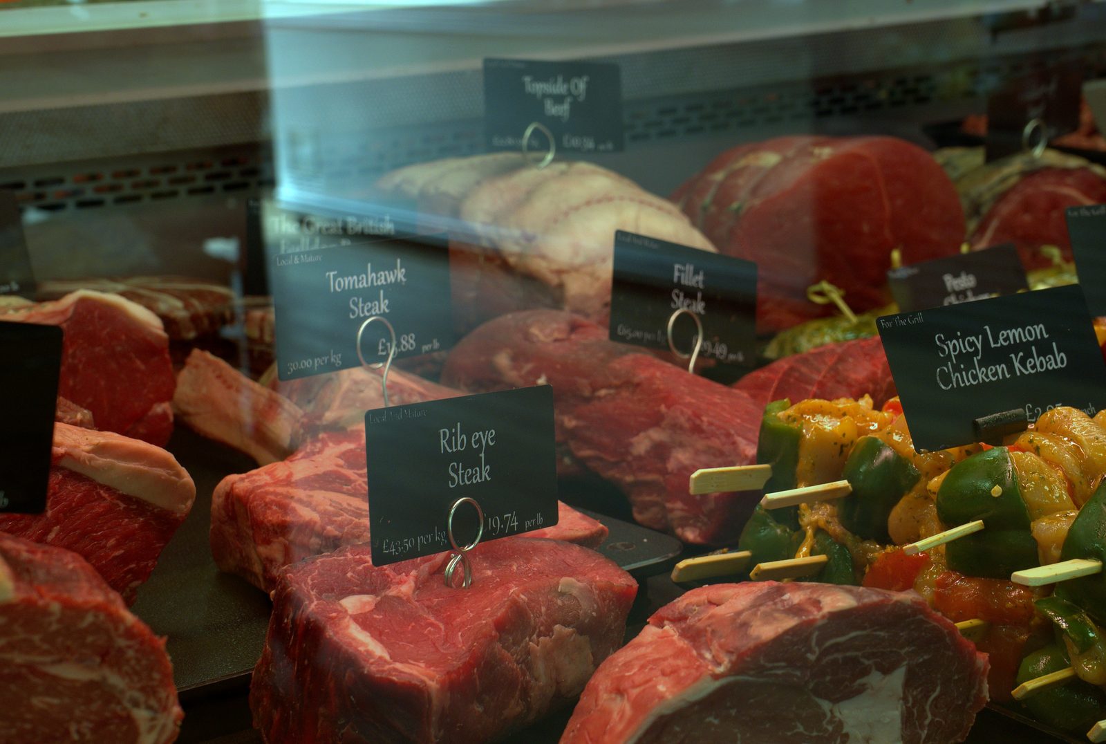 Rib eye and steaks in the counter