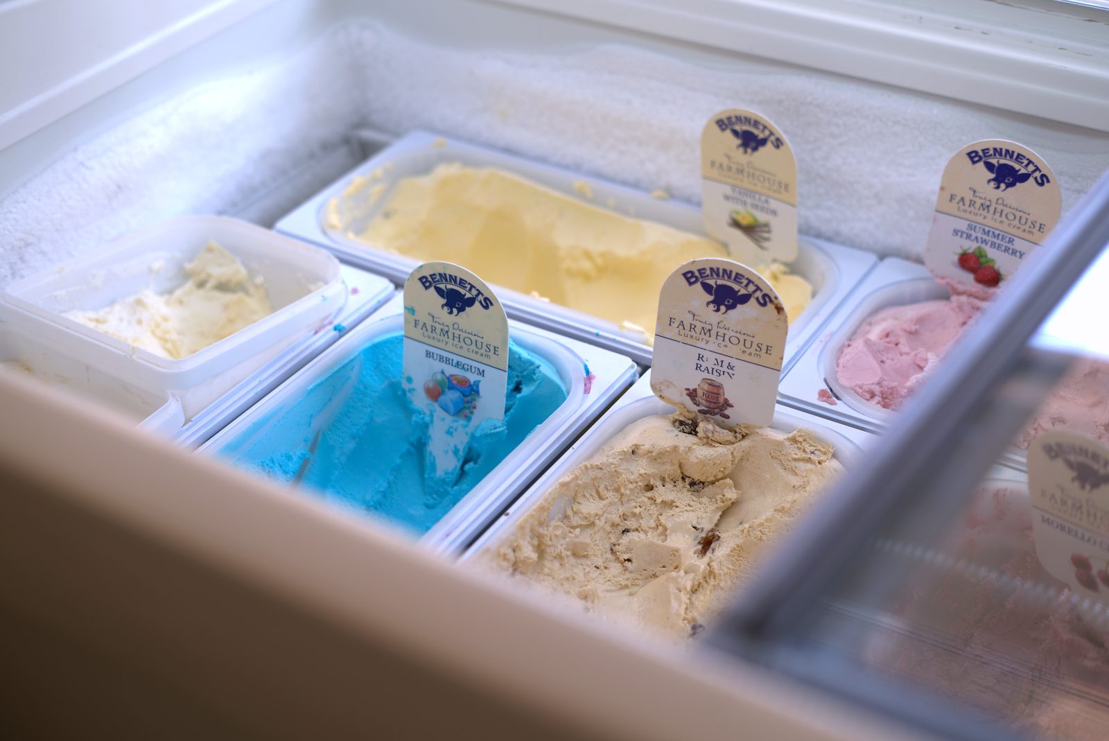 Freezer of Bennetts ice cream tubs