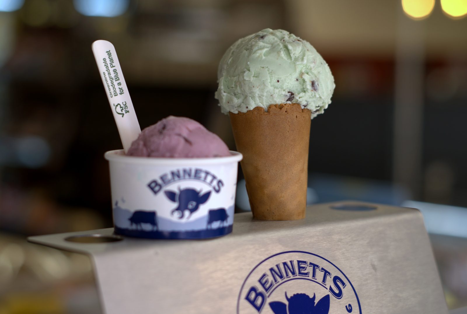Bennetts ice cream in a tub and cone