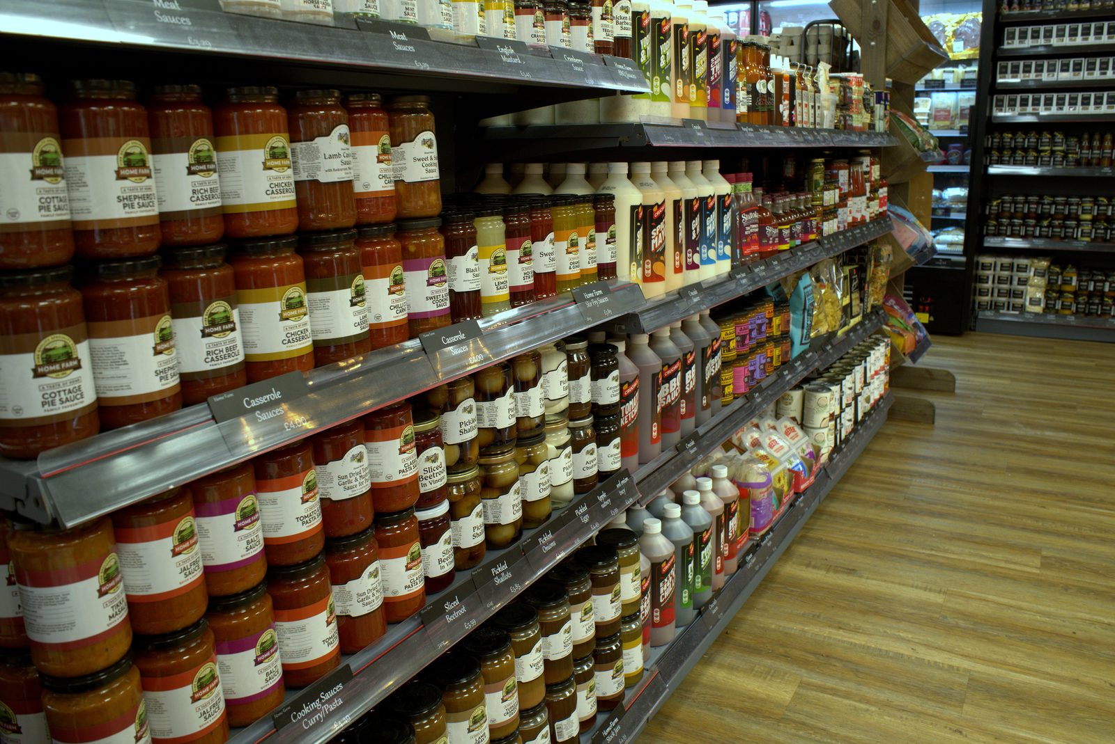 Stocked shelving of pantry goods