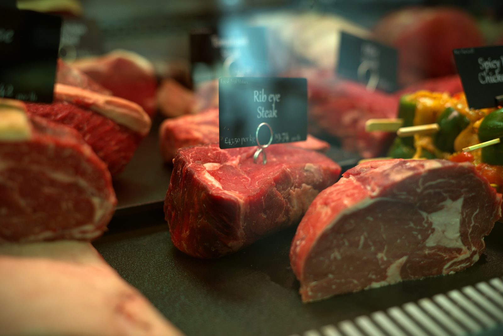 Rib eye steak in the counter
